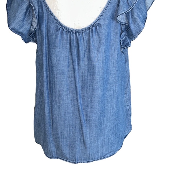 Current Air Blue Chambray Tie Neck Cutout Back Top - M - Picture 11 of 16